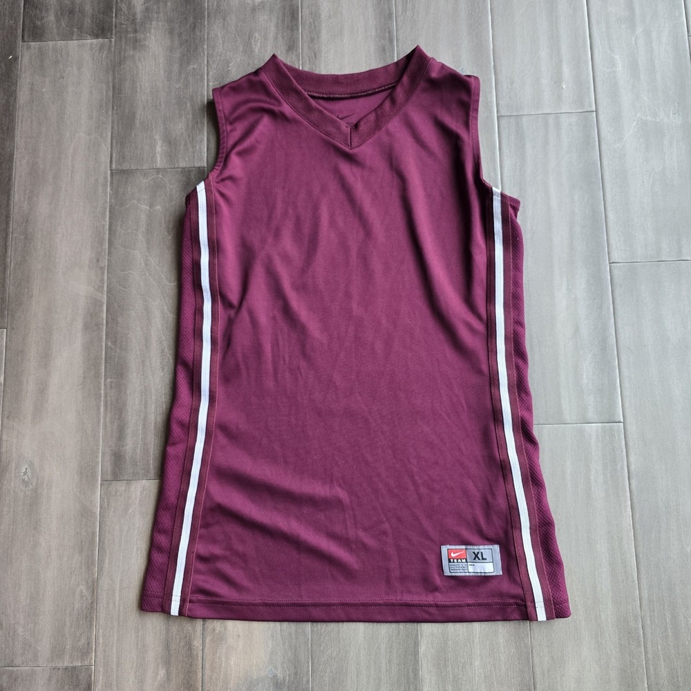 Maroon Basketball Jersey Tank Top Men's XL V Neck White Stripe Athletic